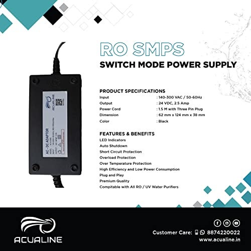 ACUALINE Silver 100 GPD RO Booster Pump Motor High-Efficiency with SMPS, Pump Adapter 24 Volts 2.5 amps and Solenoid Valve (SV) for All Types of RO Water Purifier (1 Year Warranty) - Image 5