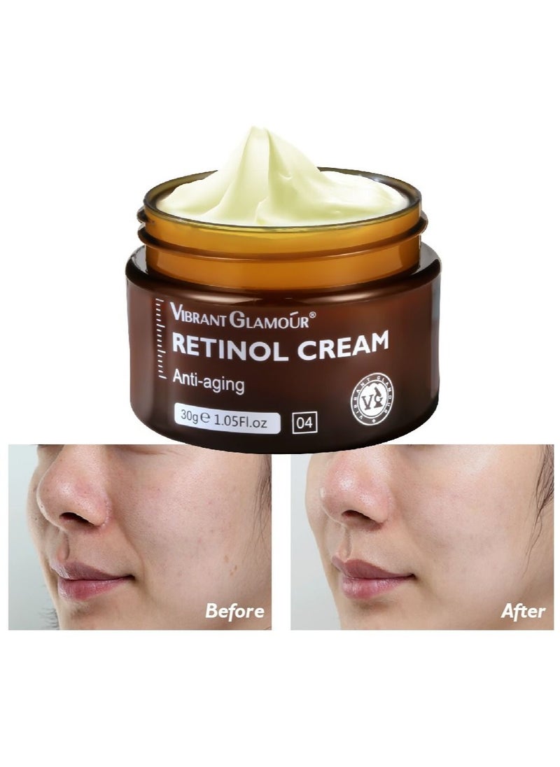Vibrant Glamour Retinol Skin Moisturizing Whitening Cream Anti-Wrinkle Anti-Aging Brightening and Lightening Pores Repair Lighten Sensitive Area Dark Spots Hyaluronic Acid Active Retinol Added 30g  - Image 2