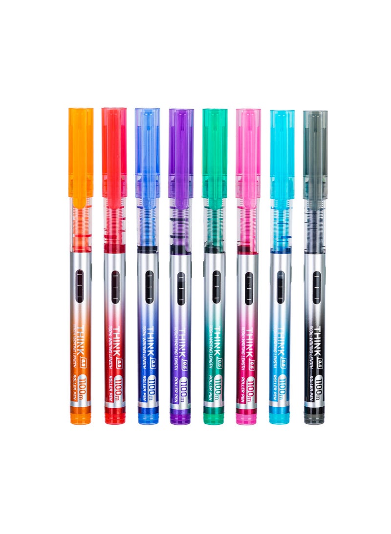 Deli Deli EQ300-8C Roller Pen, Needle Tip 0.5mm, Assorted Colors, Quick-Dry Ink, Smooth Writing, Pack of 8 - Image 2