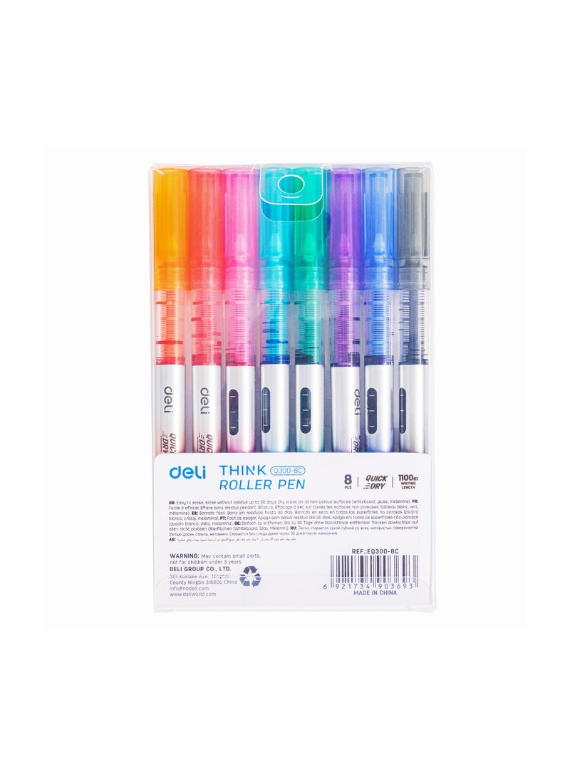 Deli Deli EQ300-8C Roller Pen, Needle Tip 0.5mm, Assorted Colors, Quick-Dry Ink, Smooth Writing, Pack of 8 - Image 5