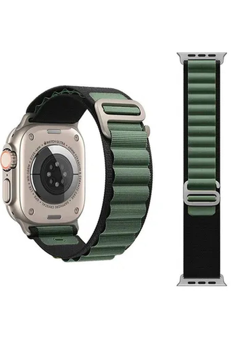 Rabos - Apple Watch Alpine Loop Band 49mm/45mm/44mm Nylon Woven Sport Strap Compatible with iWatch Series 8/Ultra/7/SE/6/5/4/3/2/1 Green/Black - Image 1