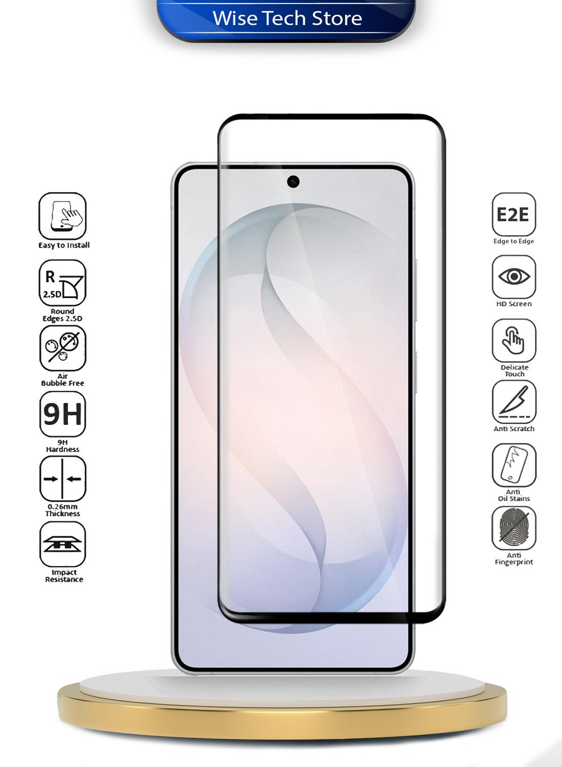Wtech Samsung Galaxy S26 Ultra 5G 2026 Premium Edge-Pro Full Glue Full Cover Tempered Glass Screen Protector (MSGPCN) - Clear/Black