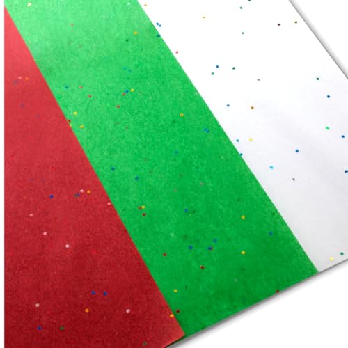 Plum Designs Christmas Tissue Paper for Gift Bags – 50 Sheets | Red, Green, White Glitter Sparkle Wrapping Bulk 20x20 Sheets - Image 2