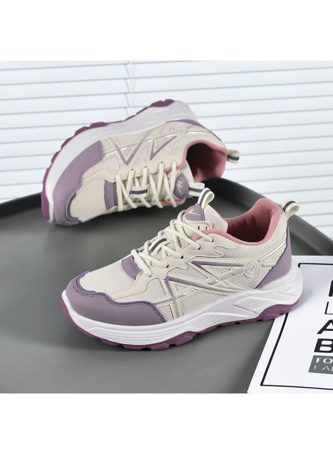 Double Star Eight Shuangxingbate Women's Running Shoes For Spring And Autumn, Breathable Mesh Upper, Soft Rubber Sole, Height-increasing Shock-absorbing Leather Surface, Casual Travel Shoes - Image 2