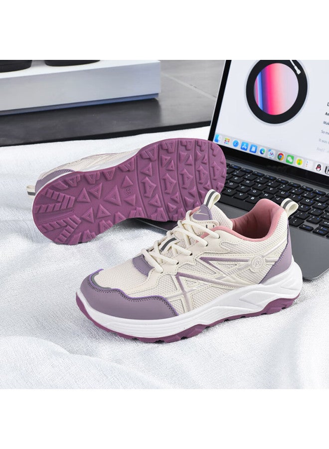 Double Star Eight Shuangxingbate Women's Running Shoes For Spring And Autumn, Breathable Mesh Upper, Soft Rubber Sole, Height-increasing Shock-absorbing Leather Surface, Casual Travel Shoes - Image 3
