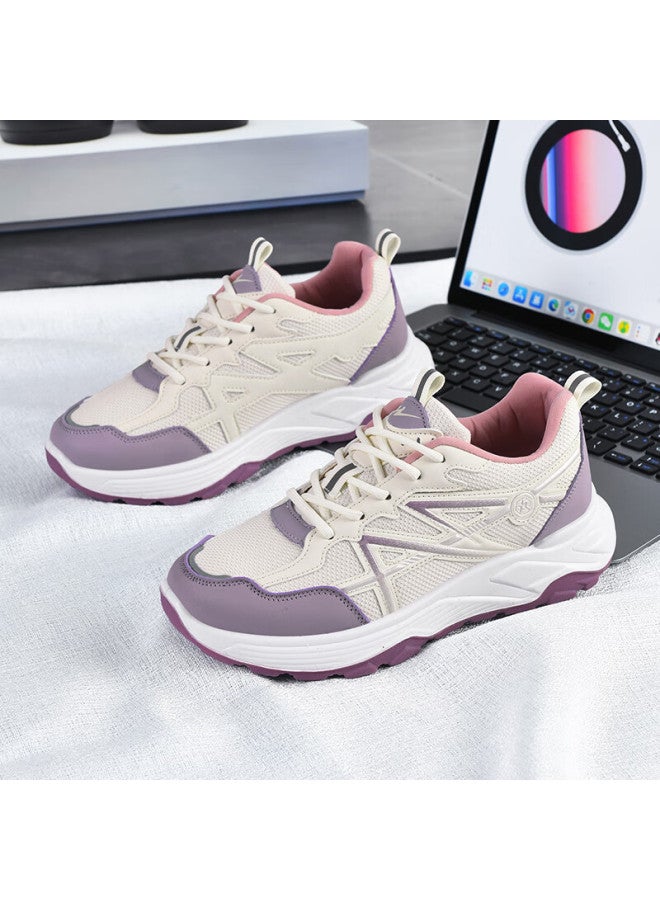 Double Star Eight Shuangxingbate Women's Running Shoes For Spring And Autumn, Breathable Mesh Upper, Soft Rubber Sole, Height-increasing Shock-absorbing Leather Surface, Casual Travel Shoes - Image 4