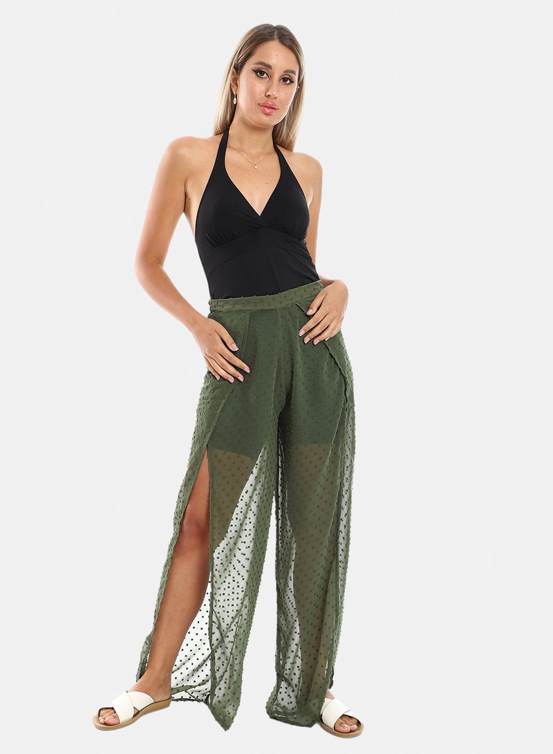 belle Slip On Full Legs Side Slits Cover Up Pants - Image 1