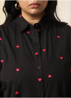 HIGH STAR Women Plus Size Oversized Fit Heart Embroidered Cotton Casual Shirt  - Image 5