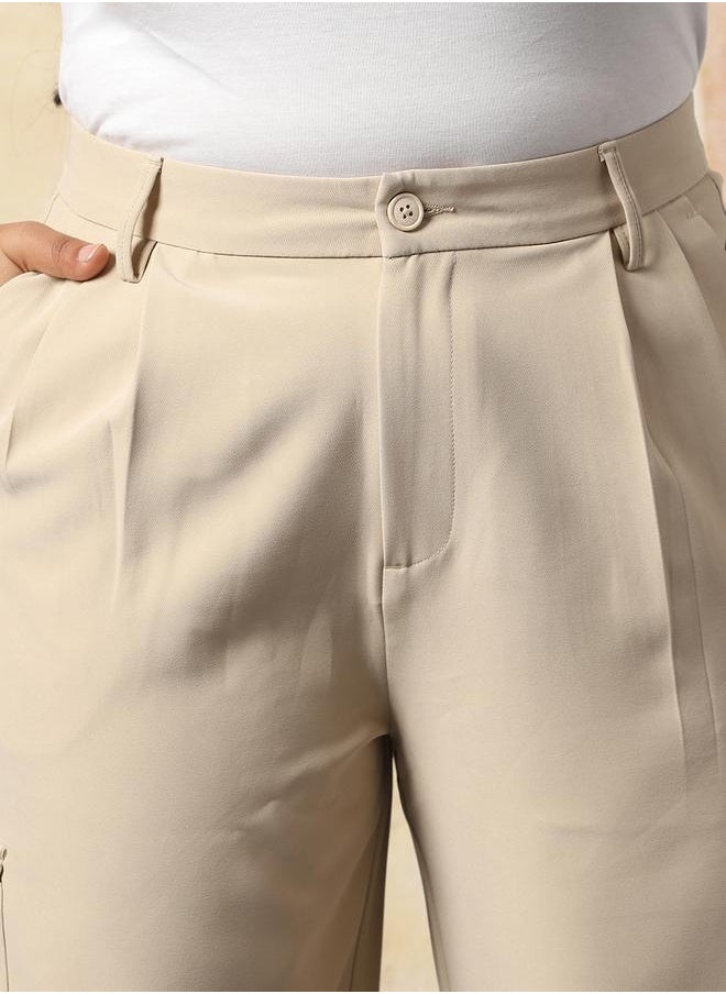 HIGH STAR - Women Loose Fit High-Rise Wrinkle Free Pleated korean Cargo Trousers - Image 1