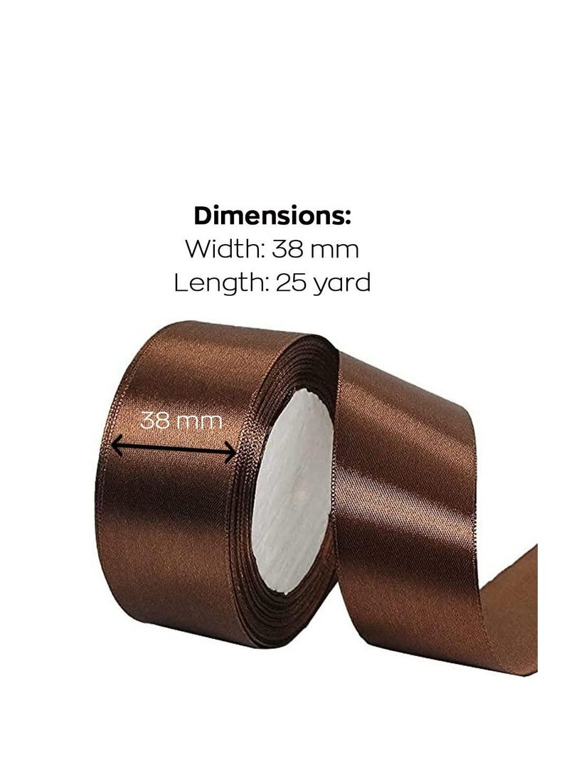 MARKQ Mocha Brown Satin Ribbon, 38mm x 25yd Fabric Polyester Ribbon for Gift Wrapping, Party Favors Wedding Decorations Bow Making Bouquets Sewing Projects & Craft Supplies - Image 2