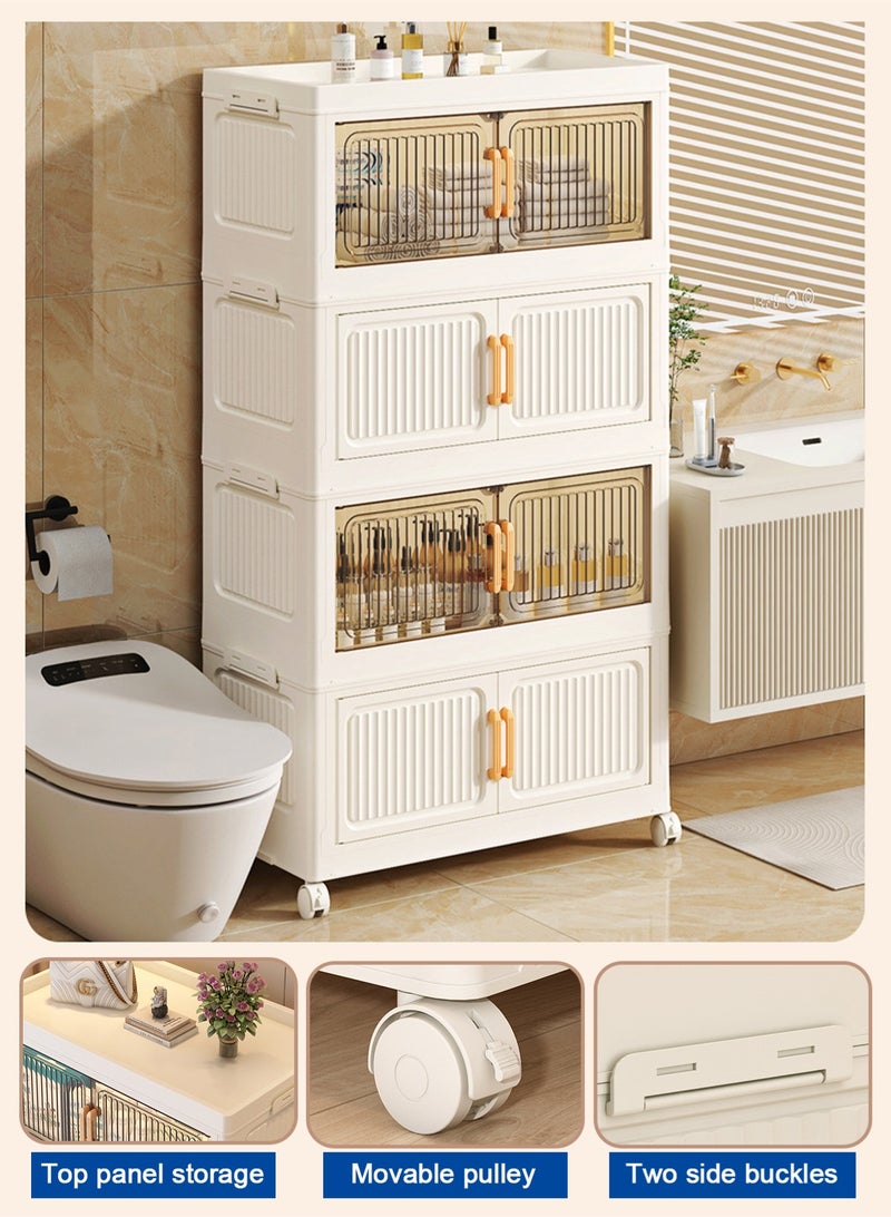 HomarKet Stackable Storage Bins,4 Tier Foldable Storage Cabinet with a Lid,Collapsible Storage Box Stackable Storage Drawers with Wheels and Transparent Double Doors,60 x 28 x 108CM,Featuring open-front Access for Closet Storage,Bedroom, Living Room, Office - Image 5