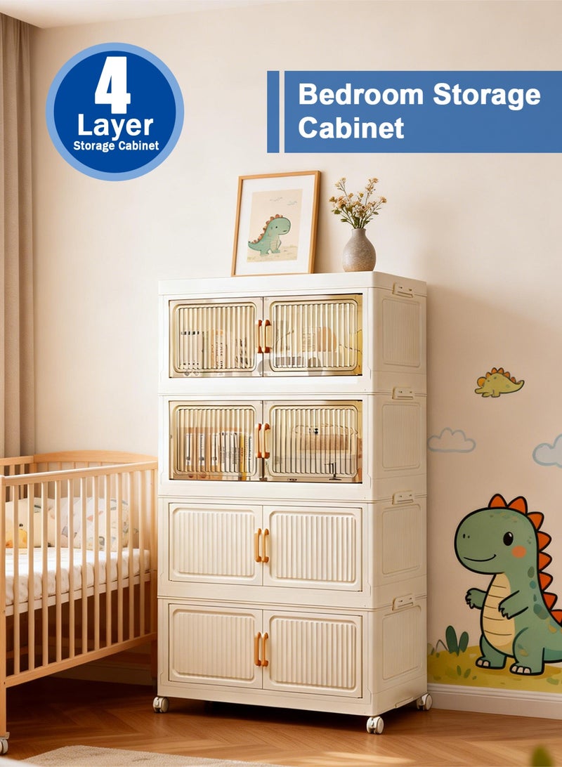 HomarKet Stackable Storage Bins,4 Tier Foldable Storage Cabinet with a Lid,Collapsible Storage Box Stackable Storage Drawers with Wheels and Transparent Double Doors,60 x 28 x 108CM,Featuring open-front Access for Closet Storage,Bedroom, Living Room, Office - Image 4