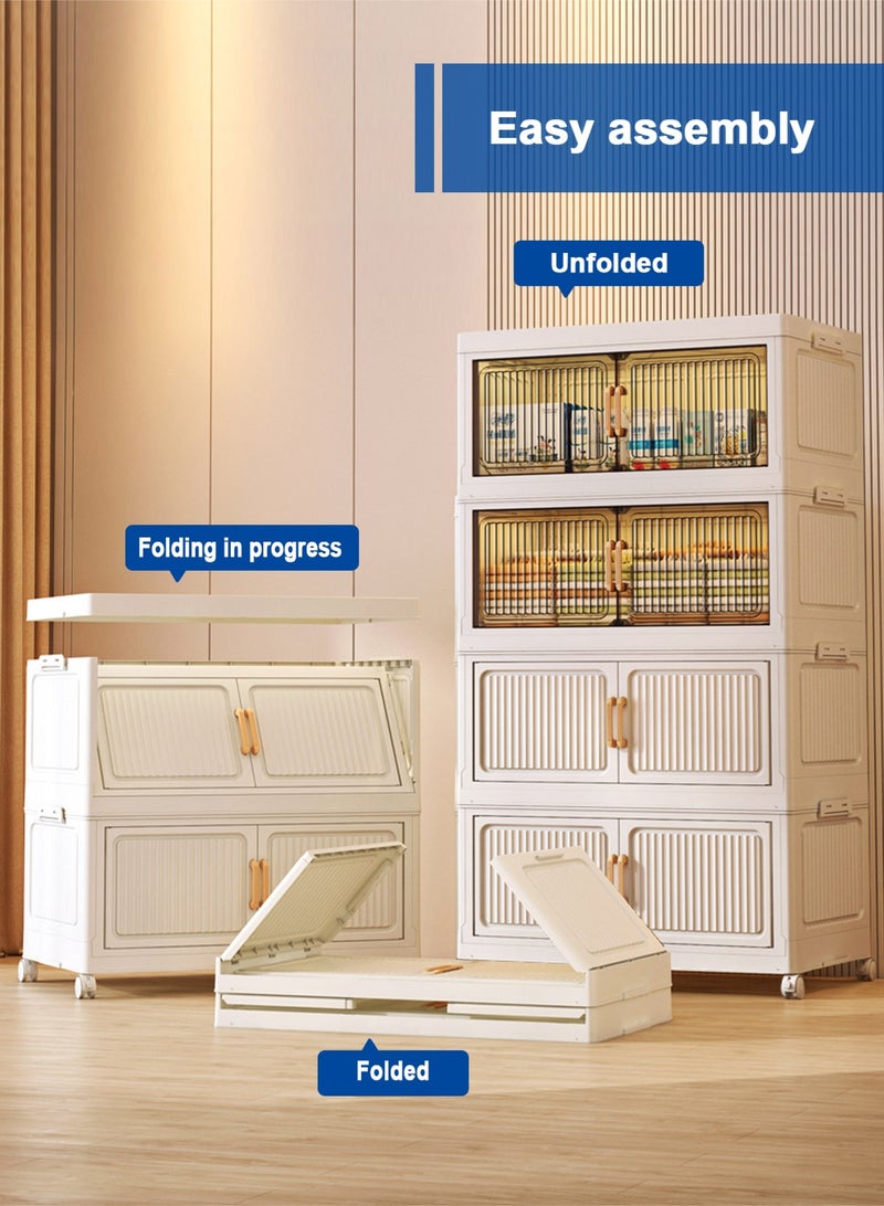 HomarKet Stackable Storage Bins,4 Tier Foldable Storage Cabinet with a Lid,Collapsible Storage Box Stackable Storage Drawers with Wheels and Transparent Double Doors,60 x 28 x 108CM,Featuring open-front Access for Closet Storage,Bedroom, Living Room, Office - Image 3