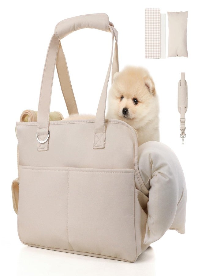 JourCraf Dog Purse Carrier for Small Dogs & Puppies, Soft Cotton Sided Folding Dog Carriers for Small Dogs Medium Cats up to 15 Lbs, Washable Breathable Puppy Carrier for Outdoor Travel (Large Beige) - Image 1