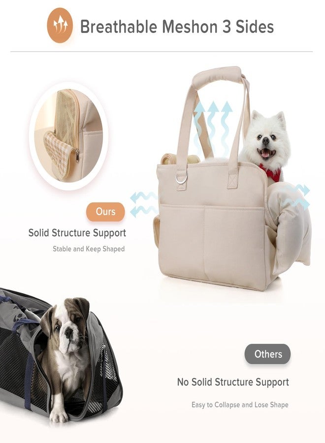 JourCraf Dog Purse Carrier for Small Dogs & Puppies, Soft Cotton Sided Folding Dog Carriers for Small Dogs Medium Cats up to 15 Lbs, Washable Breathable Puppy Carrier for Outdoor Travel (Large Beige) - Image 5
