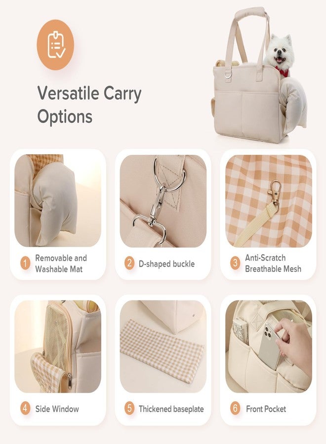 JourCraf Dog Purse Carrier for Small Dogs & Puppies, Soft Cotton Sided Folding Dog Carriers for Small Dogs Medium Cats up to 15 Lbs, Washable Breathable Puppy Carrier for Outdoor Travel (Large Beige) - Image 3