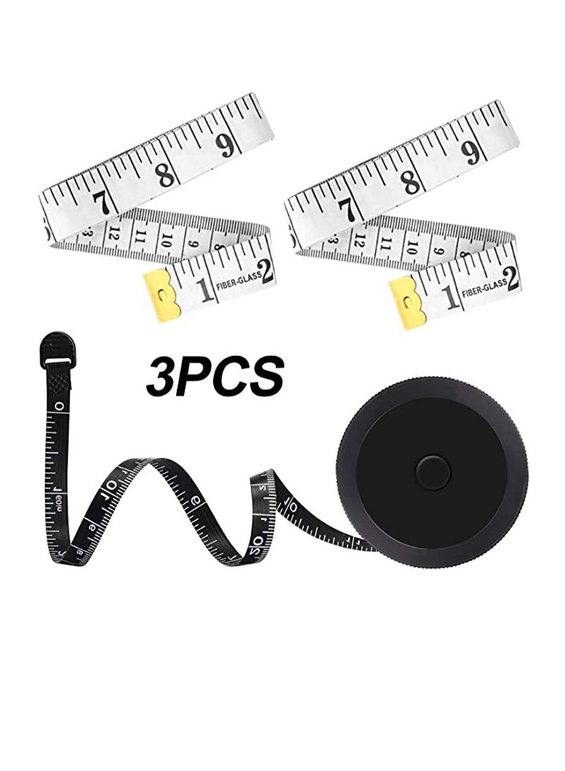 Y&D Soft Tape Measure 1 Pack Black Retractable and 2 White for Body Fabric Sewing Tailor Cloth Knitting Craft Measurements (60-inch)  - Image 1