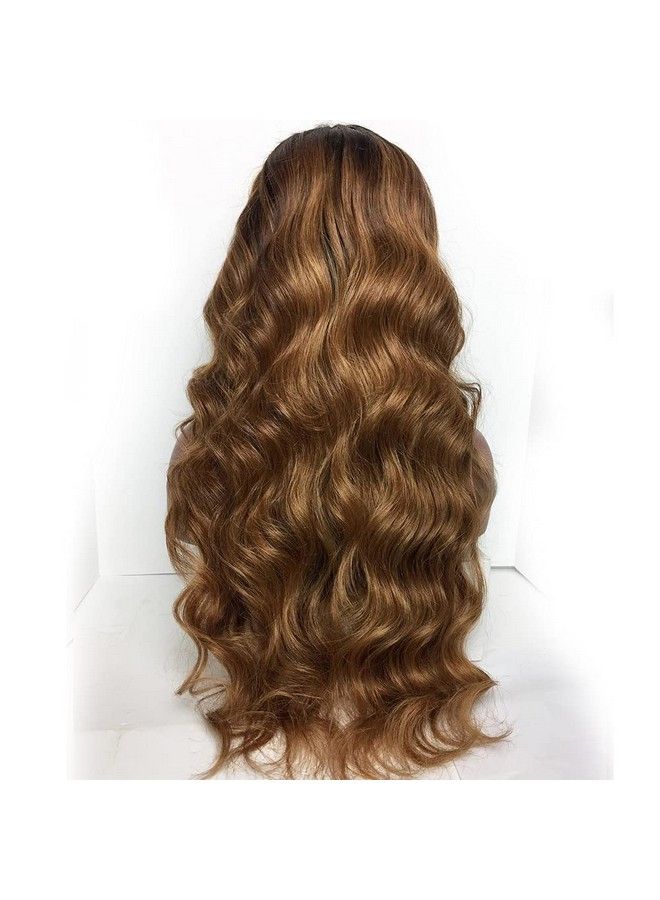 ANDRIA باروكة دانتيل أمامية بلوند عسلية باروكة دانتيل بدون لاصق بتموجات طويلة حريرية صناعية مقاومة للحرارة مع شعر طفل باروكة دانتيل أمامية ملونة بأومبري بلون بني فاتح للنساء السود - Image 4