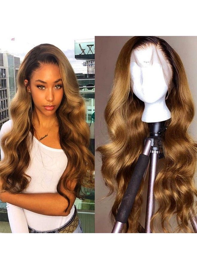 ANDRIA باروكة دانتيل أمامية بلوند عسلية باروكة دانتيل بدون لاصق بتموجات طويلة حريرية صناعية مقاومة للحرارة مع شعر طفل باروكة دانتيل أمامية ملونة بأومبري بلون بني فاتح للنساء السود - Image 2