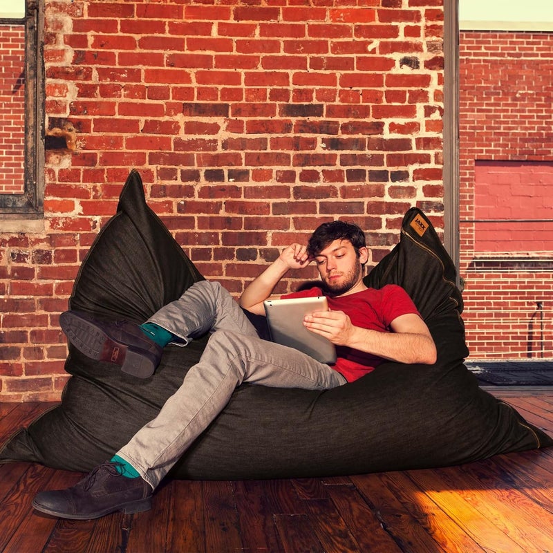 Jaxx Jaxx 55 ft Pillow Saxx Bean Bag Chair  Floor Pillow Black Denim  - Image 4