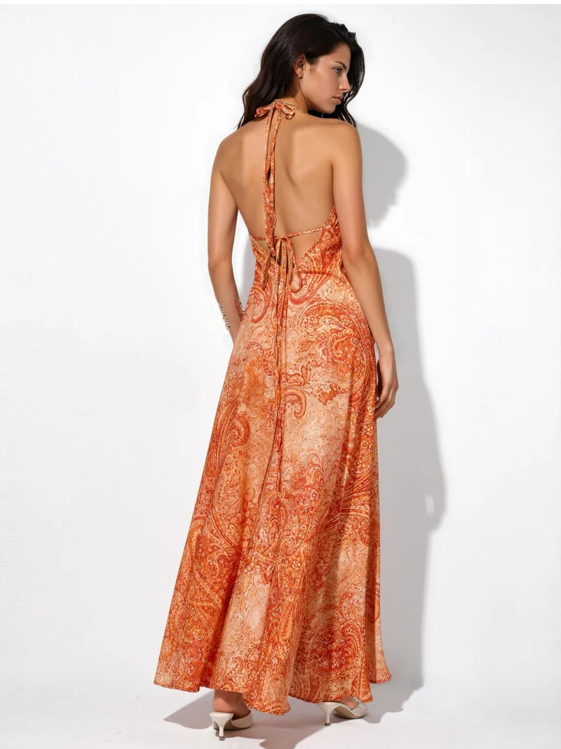 Hiccup Bright Orange Ethnic Patterned Bohemian Maxi Dress for Women | Best Price UAE