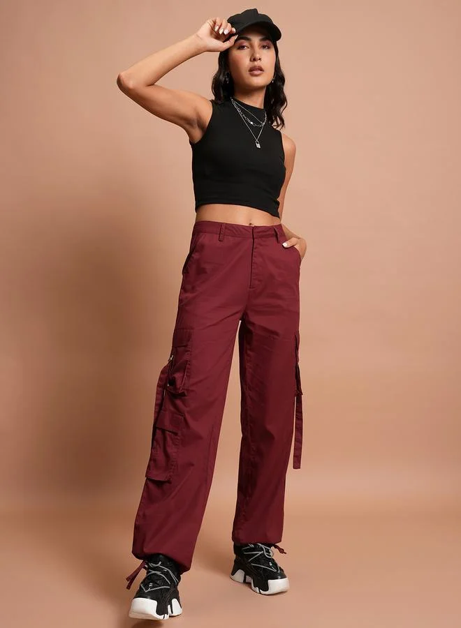 Tokyo Talkies High Rise Cargo Pants with Buckle Detail by Styli