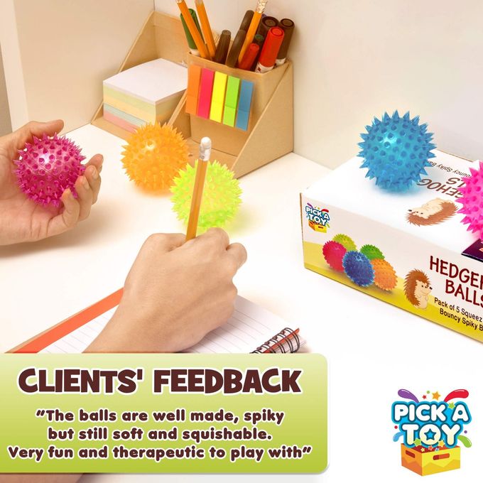 Pick A Toy Squishy Stress Relief Sensory Toys Fidget Spiky Ball 5 Pcs Set  Eco-Friendly Squeezy Antistress Toy Balls for Men, Women, Adults, Teens & Children Ideal for People with OCD, ADHD, ADD & Autism - Image 3