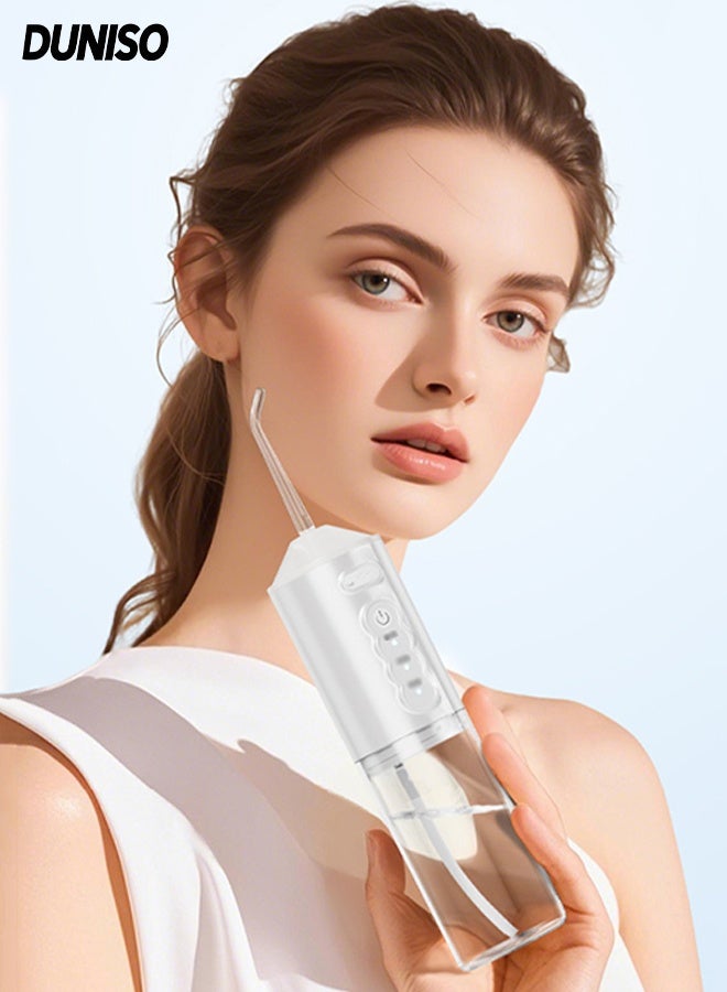 DUNISO Water Floss,Tooth cleaner with removable tank, portable rechargeable waterproof, Dental flusher, with 4 Modes,  4 Replaceable Jet Tips,  suitable for family trips (White) - Image 1