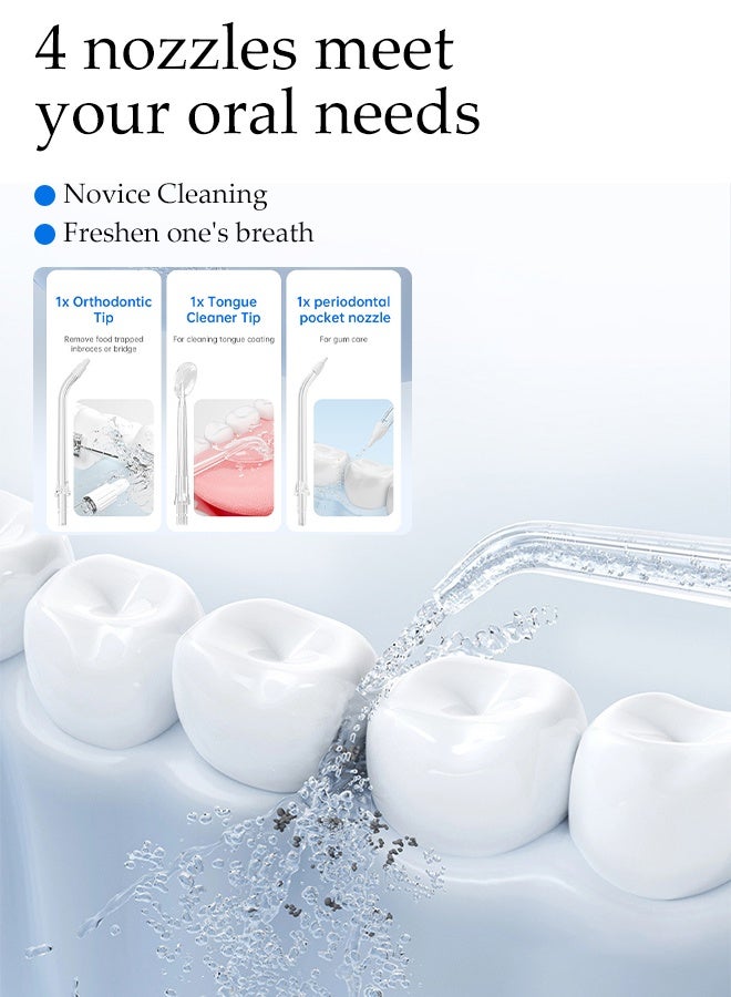 DUNISO Water Floss,Tooth cleaner with removable tank, portable rechargeable waterproof, Dental flusher, with 4 Modes,  4 Replaceable Jet Tips,  suitable for family trips (White) - Image 3