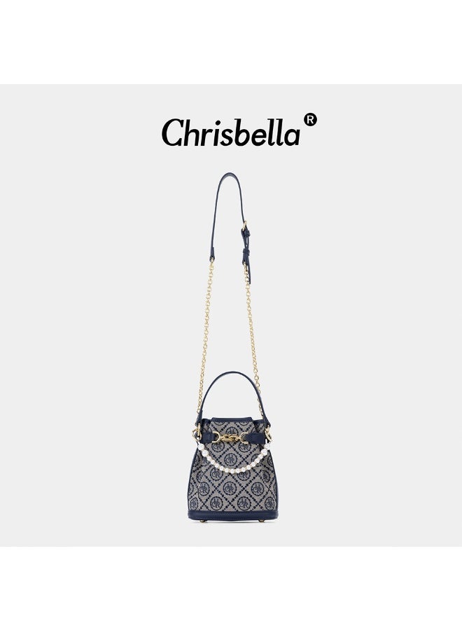 CHRISBELLA Jacquard Star Diamond Small Pearl Chain Shoulder Handbag Bucket Bag - Image 5