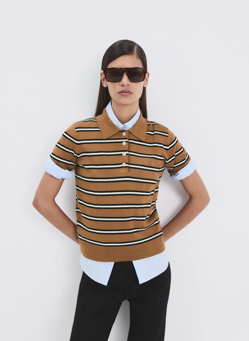 MANGO Striped polo-neck sweater