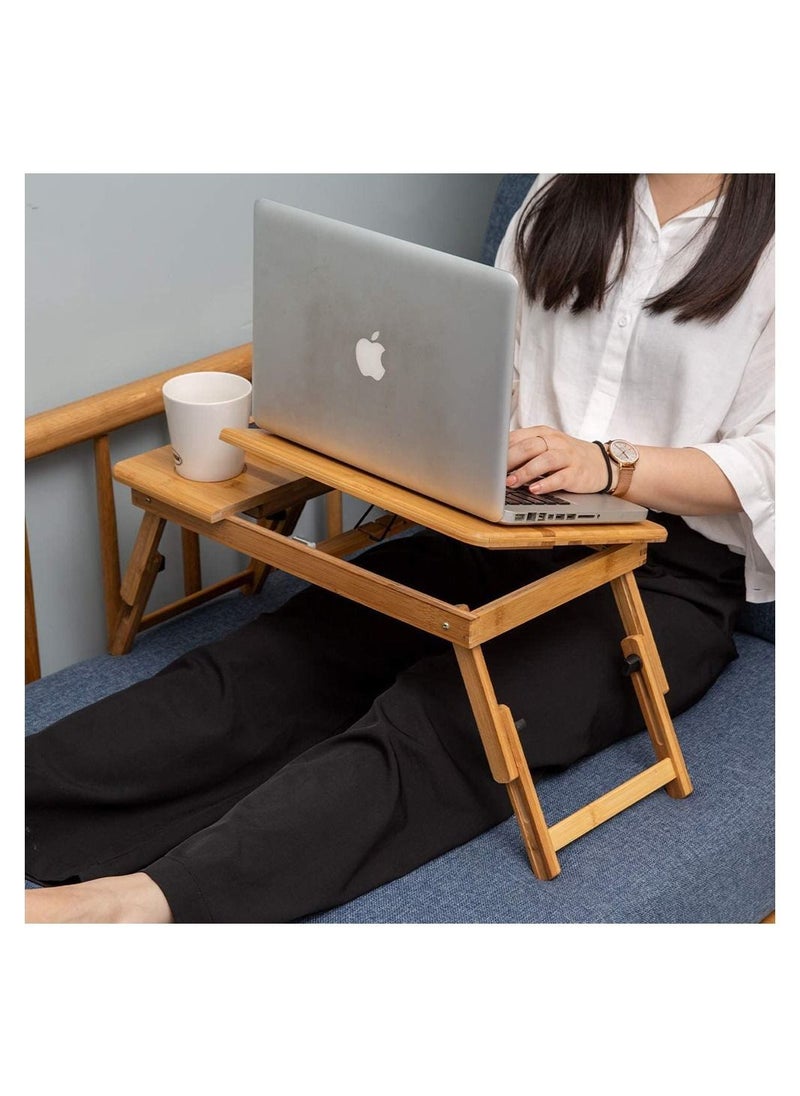 Generic - FFD Bamboo Laptop Table Bed Tray Standing Lap Desk For Sofa Portable Adjustable Serving Tray For Eating Breakfast Reading Book Watchin Movie On Ipad - Image 1