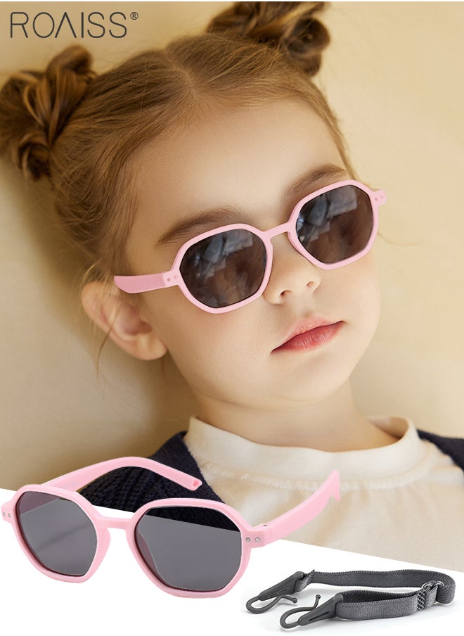 roaiss - Hexagon Polarized Sunglasses for Babies, UV400 Protection Cute Beach Holiday Sun Glasses with Lightweight Flexible TPEE Frame and Elastic Strap for Boys Girls Age 0-3, Pink - Image 1