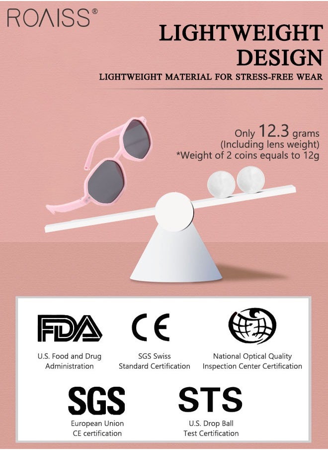 roaiss - Hexagon Polarized Sunglasses for Babies, UV400 Protection Cute Beach Holiday Sun Glasses with Lightweight Flexible TPEE Frame and Elastic Strap for Boys Girls Age 0-3, Pink - Image 1