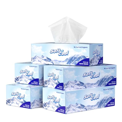 Soft N Cool 2 Ply Facial Tissue Box | Car Tissue | Pack of 5 (150 Pulls Per Box, 750 Sheets) |100% pure, natural virgin paper - Ultra Soft, Absorbent Travel Essential | Made in Dubai (U.A.E) - Image 1