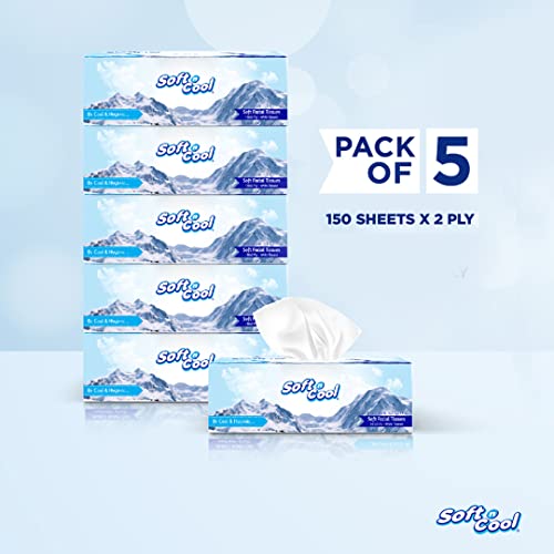 Soft N Cool 2 Ply Facial Tissue Box | Car Tissue | Pack of 5 (150 Pulls Per Box, 750 Sheets) |100% pure, natural virgin paper - Ultra Soft, Absorbent Travel Essential | Made in Dubai (U.A.E) - Image 2