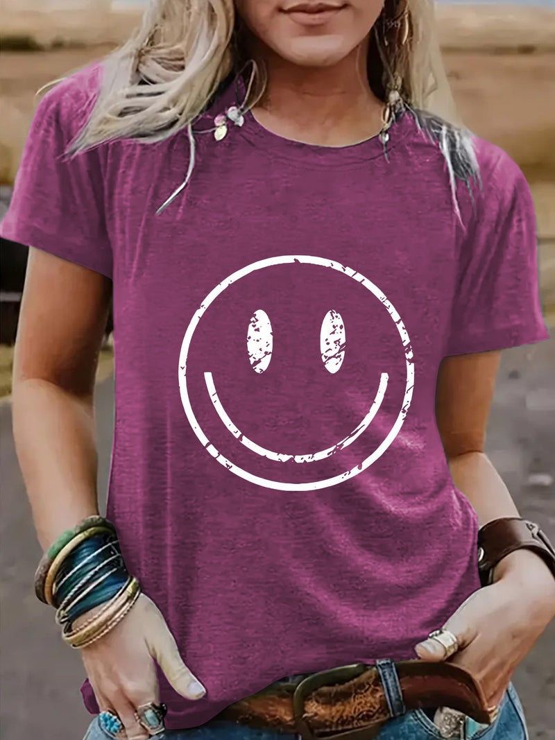 Summer Women'S Smiling Face Pattern Round Neck Short Sleeve Casual Fashion T-Shirt Women'S Explosive - Image 5