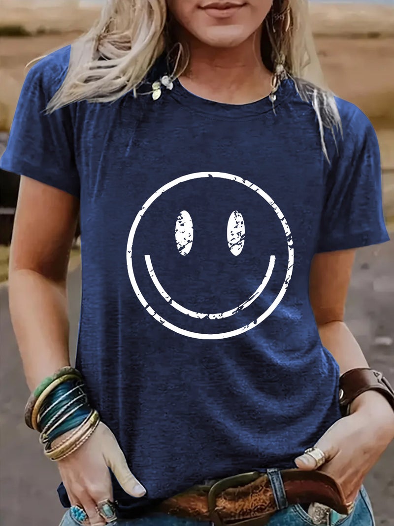 Summer Women'S Smiling Face Pattern Round Neck Short Sleeve Casual Fashion T-Shirt Women'S Explosive - Image 4