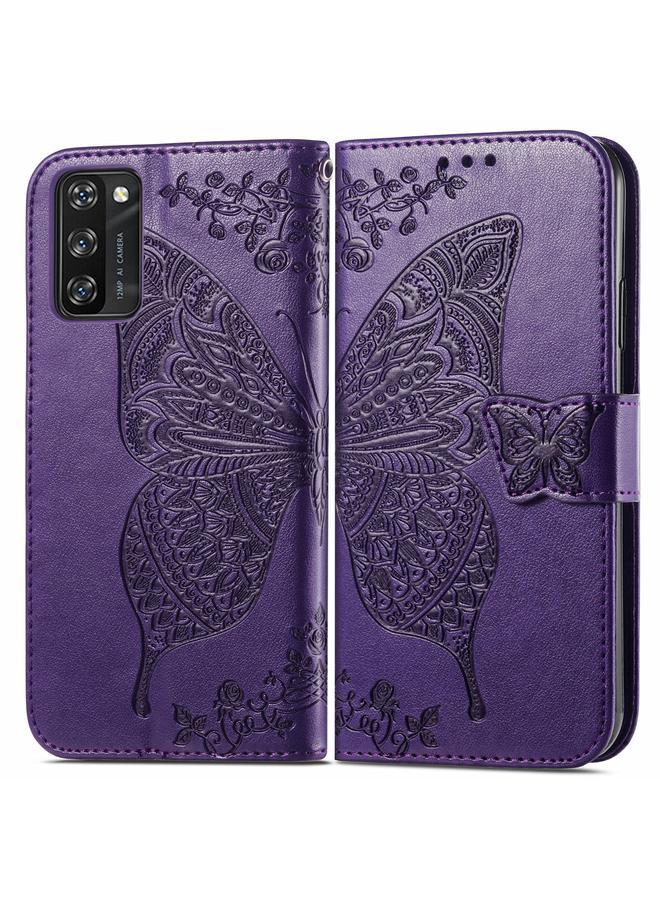 اس-توب جراب لهاتف Blackview A100، جراب جلدي أفقي منقوش عليه زهرة حب الفراشة مع حامل وفتحات للبطاقات ومحفظة وحبل تعليق - Image 2