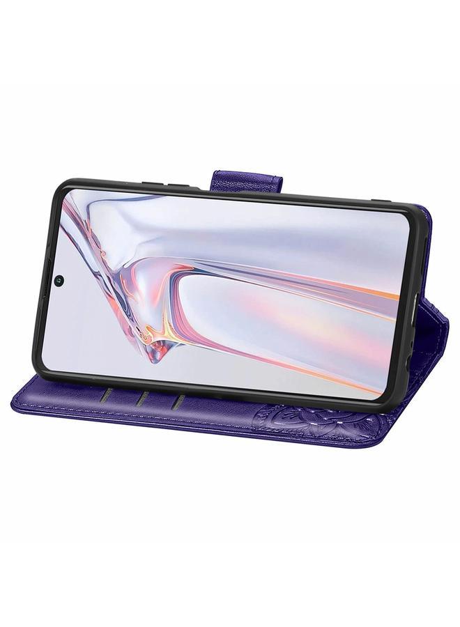 اس-توب جراب لهاتف Blackview A100، جراب جلدي أفقي منقوش عليه زهرة حب الفراشة مع حامل وفتحات للبطاقات ومحفظة وحبل تعليق - Image 3