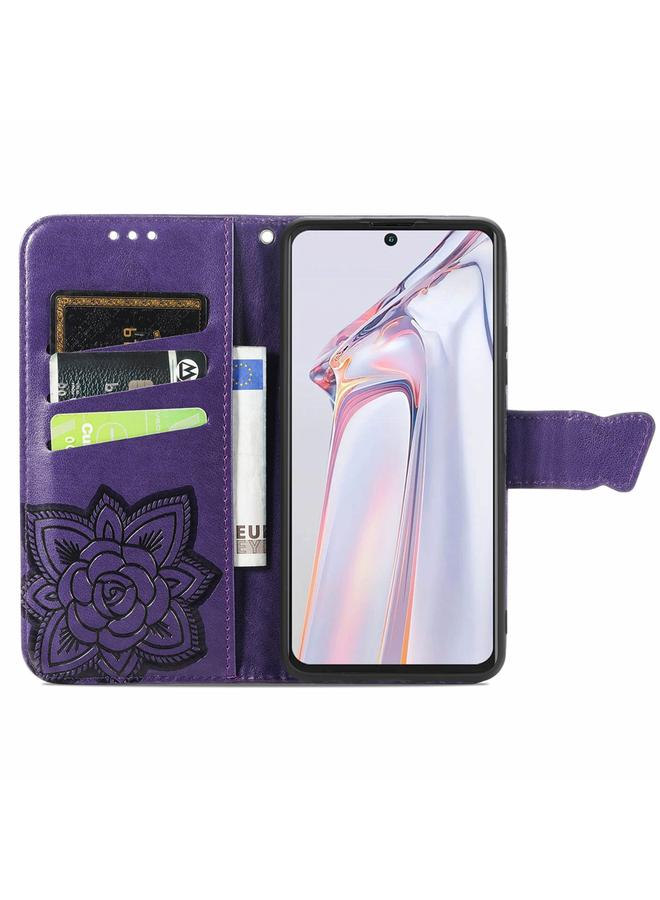 اس-توب جراب لهاتف Blackview A100، جراب جلدي أفقي منقوش عليه زهرة حب الفراشة مع حامل وفتحات للبطاقات ومحفظة وحبل تعليق - Image 4