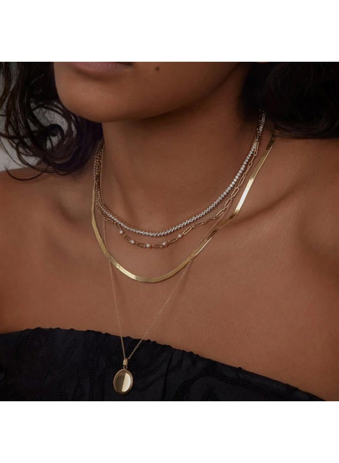 WomenGifts 14K Gold Silver Plated Herringbone Necklace for Women, Dainty Snake Chain Choker, Trendy Simple Long Layered Jewelry Non Tarnish, 3/4/5/8mm,14,16,18,20,22,24,26 Inch Thin & Chunky Options - Image 2