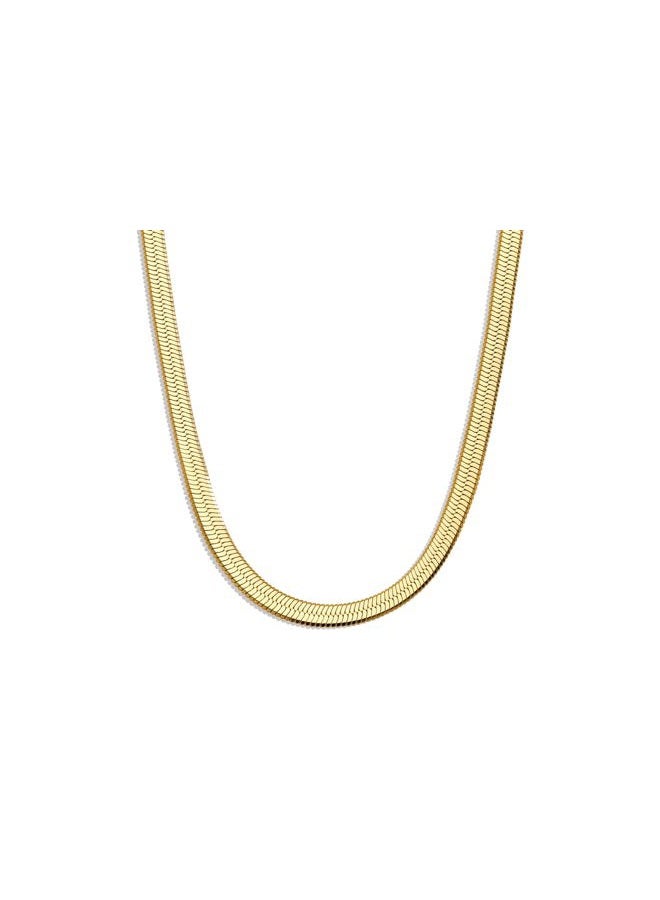 WomenGifts 14K Gold Silver Plated Herringbone Necklace for Women, Dainty Snake Chain Choker, Trendy Simple Long Layered Jewelry Non Tarnish, 3/4/5/8mm,14,16,18,20,22,24,26 Inch Thin & Chunky Options - Image 1