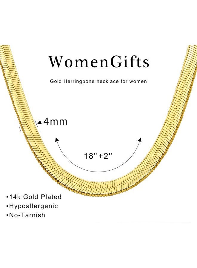 WomenGifts 14K Gold Silver Plated Herringbone Necklace for Women, Dainty Snake Chain Choker, Trendy Simple Long Layered Jewelry Non Tarnish, 3/4/5/8mm,14,16,18,20,22,24,26 Inch Thin & Chunky Options - Image 4