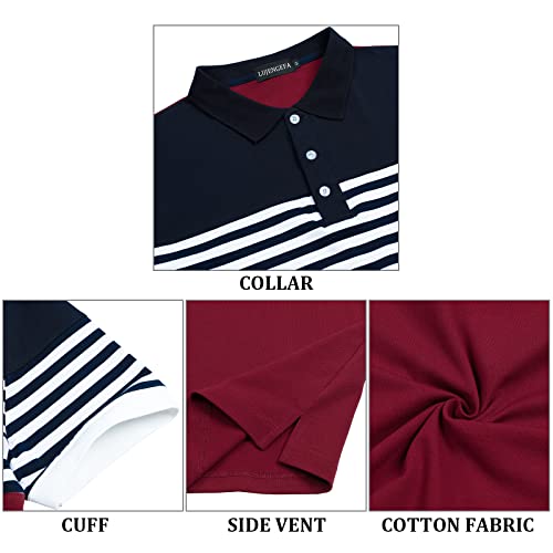 LUJENGEFA Mens Polo Shirts Short Sleeve Striped Casual Slim Fit Golf Polo Contrast Color Summer Cotton T-Shirts Wine Red and Navy Blue X-Large - Image 5