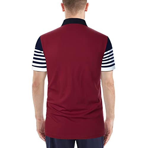 LUJENGEFA Mens Polo Shirts Short Sleeve Striped Casual Slim Fit Golf Polo Contrast Color Summer Cotton T-Shirts Wine Red and Navy Blue X-Large - Image 4
