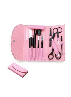 8PCS Professional Eyebrow Shaping Grooming Kit, Eyebrow Scissors, Eyebrow Pencil, Eyebrow Brush, Trimmer, Brush, Beauty Tools Set With Leather Bag Eyebrow Grooming Kit For Women And Men, Pink