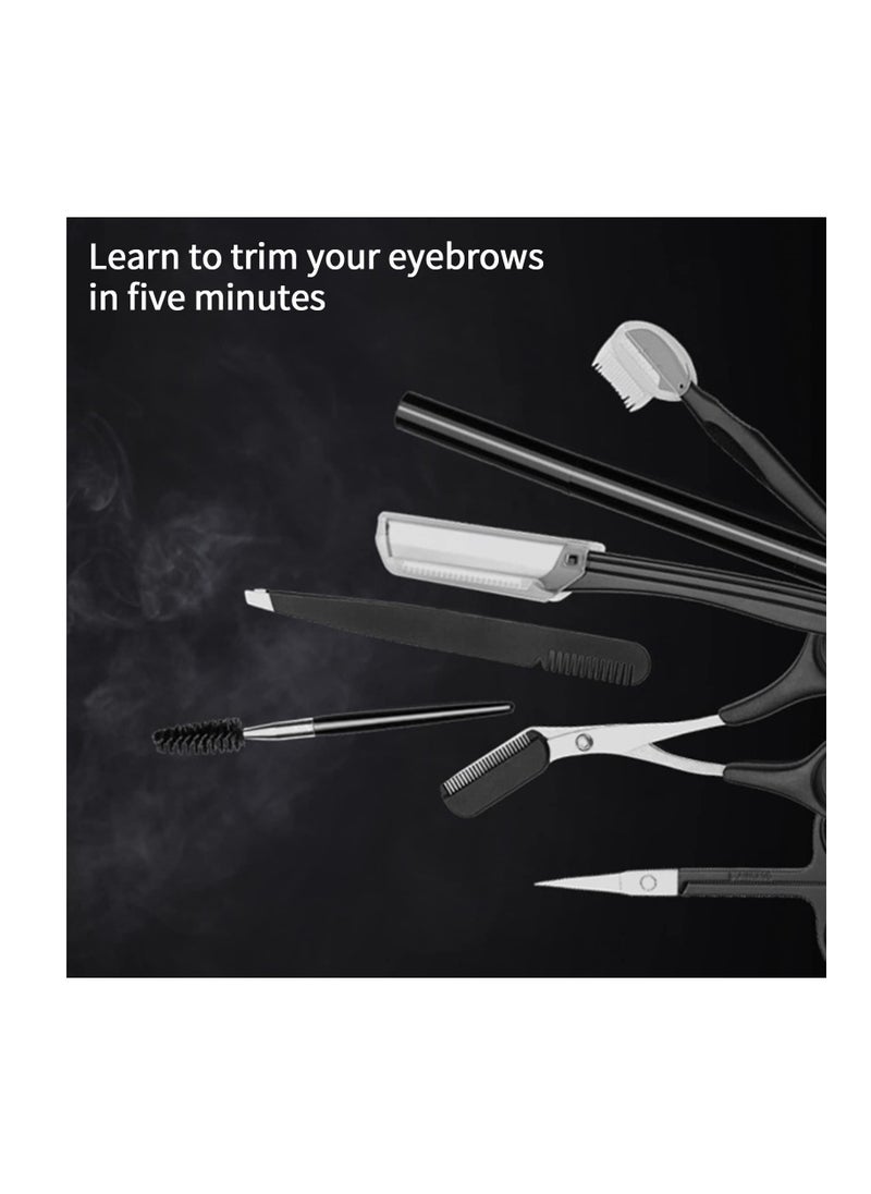 Excefore - 8PCS Professional Eyebrow Shaping Grooming Kit, Eyebrow Scissors, Eyebrow Pencil, Eyebrow Brush, Trimmer, Brush, Beauty Tools Set With Leather Bag Eyebrow Grooming Kit For Women And Men, Pink - Image 1