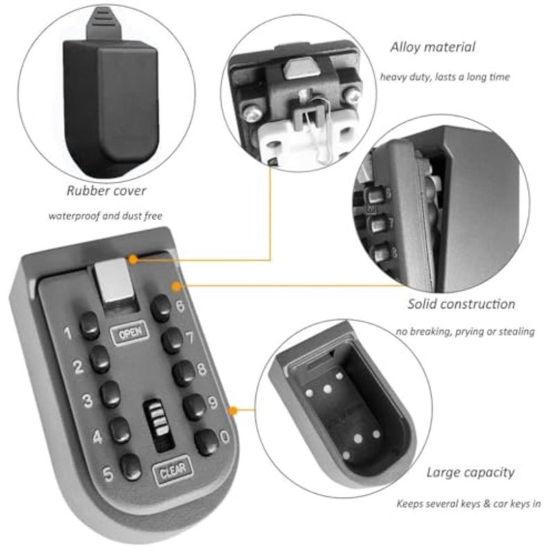 Key Lock Box with Combination Lock, Wall Mount Key Safe with 10-Digit Push Button Code, Outdoor and Indoor Hide-a-Key Lock Box for House, Garage, or Office Use - Image 3
