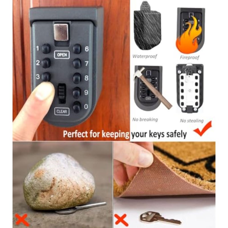 Key Lock Box with Combination Lock, Wall Mount Key Safe with 10-Digit Push Button Code, Outdoor and Indoor Hide-a-Key Lock Box for House, Garage, or Office Use - Image 4
